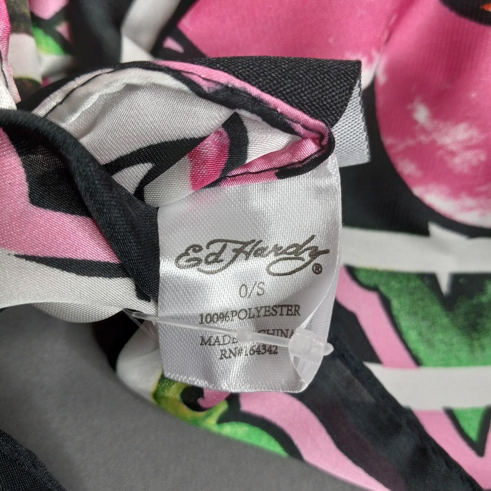 NWT Ed Hardy Tattoo Graphic Scarf Skull‎ Heart Rose Black Pink - Picture 4 of 8